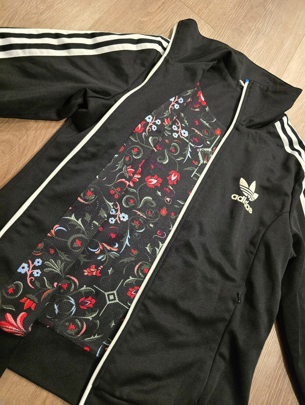 Adidas Originals Womens 3 Stripes Track Jacket Floral Lined Black Size Large